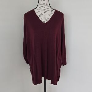 Laurie Felt Deep Red Knit Top 3/4 Length Sleeve